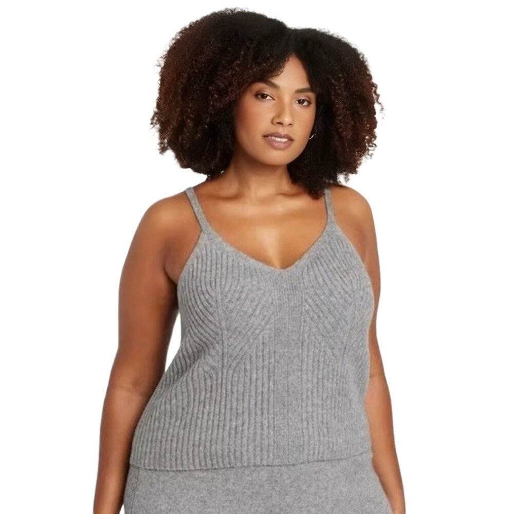 Auden Sleepwear grey ribbed 2X sweater knit cami tank top